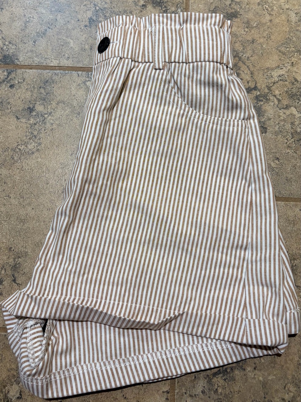 SHEIN Beige and White Striped Paperbag Waist Shorts